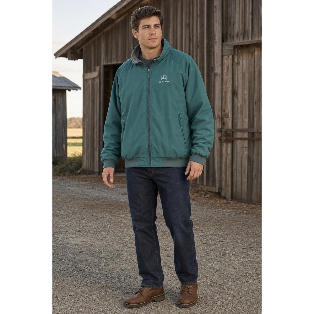 John Deere Jacket Men's XL Green Sportsmaster Fleece Lined Full Zip READ